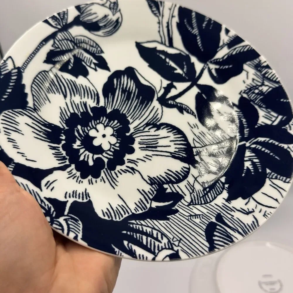 Isaac Mizrahi Target Midnight Blue Floral Porcelain Plates Set of 3, 8 3/8”